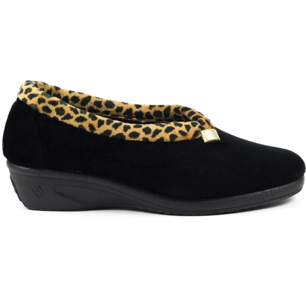 Moccasin | Slip-on-Lunar Shoes Paloma Black Leopard Trim Slipper