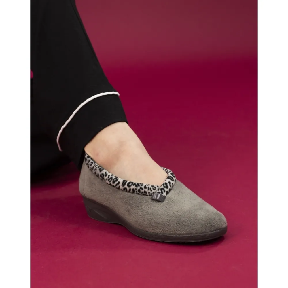 Slip-on | Moccasin-Lunar Shoes Paloma Grey Leopard Trim Slipper