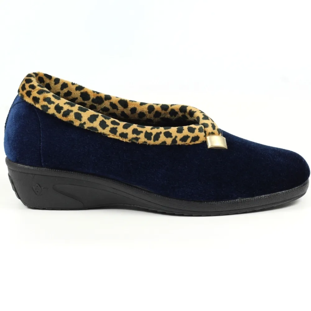 Moccasin | Slip-on-Lunar Shoes Paloma Navy Leopard Trim Slipper