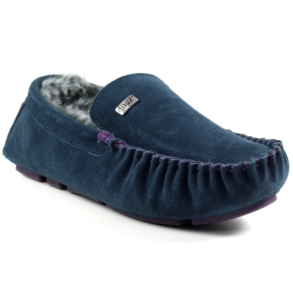 Mens Slippers | Womens Slippers-Lunar Shoes Percy II Blue Suede Slipper