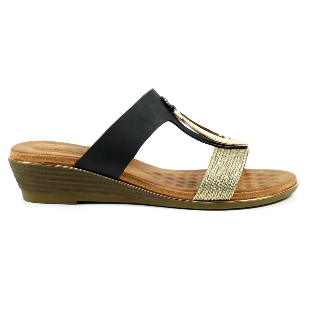 Mules | Wedges-Lunar Shoes Porto Black Wedge Sandal