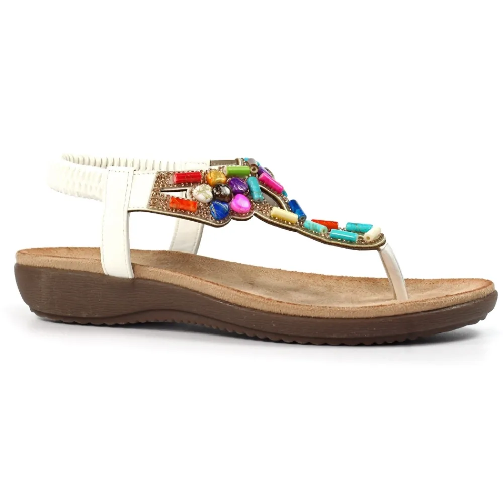 Elasticated | Toe Post-Lunar Shoes Rachel White Sandal