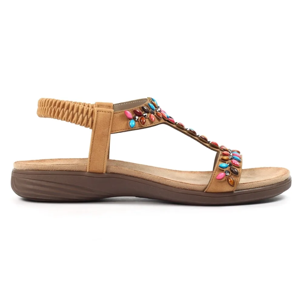 Elasticated-Lunar Shoes Ravello Camel Sandal