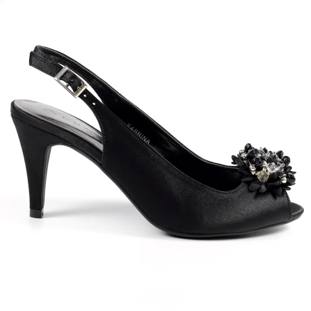 Shoes & Matching Bags | Courts-Lunar Shoes Sabrina Black Satin Slingback Court