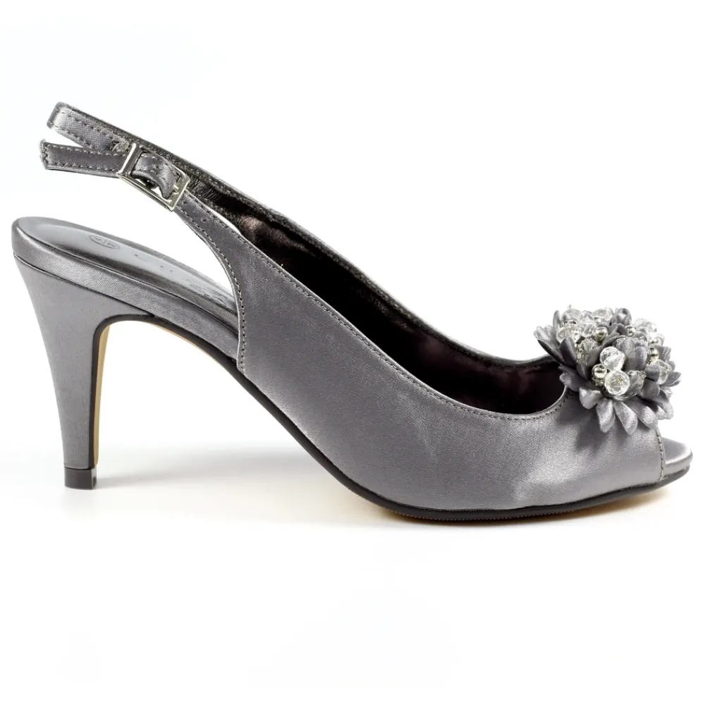 Shoes & Matching Bags | Courts-Lunar Shoes Sabrina Dark Grey Satin Slingback Court