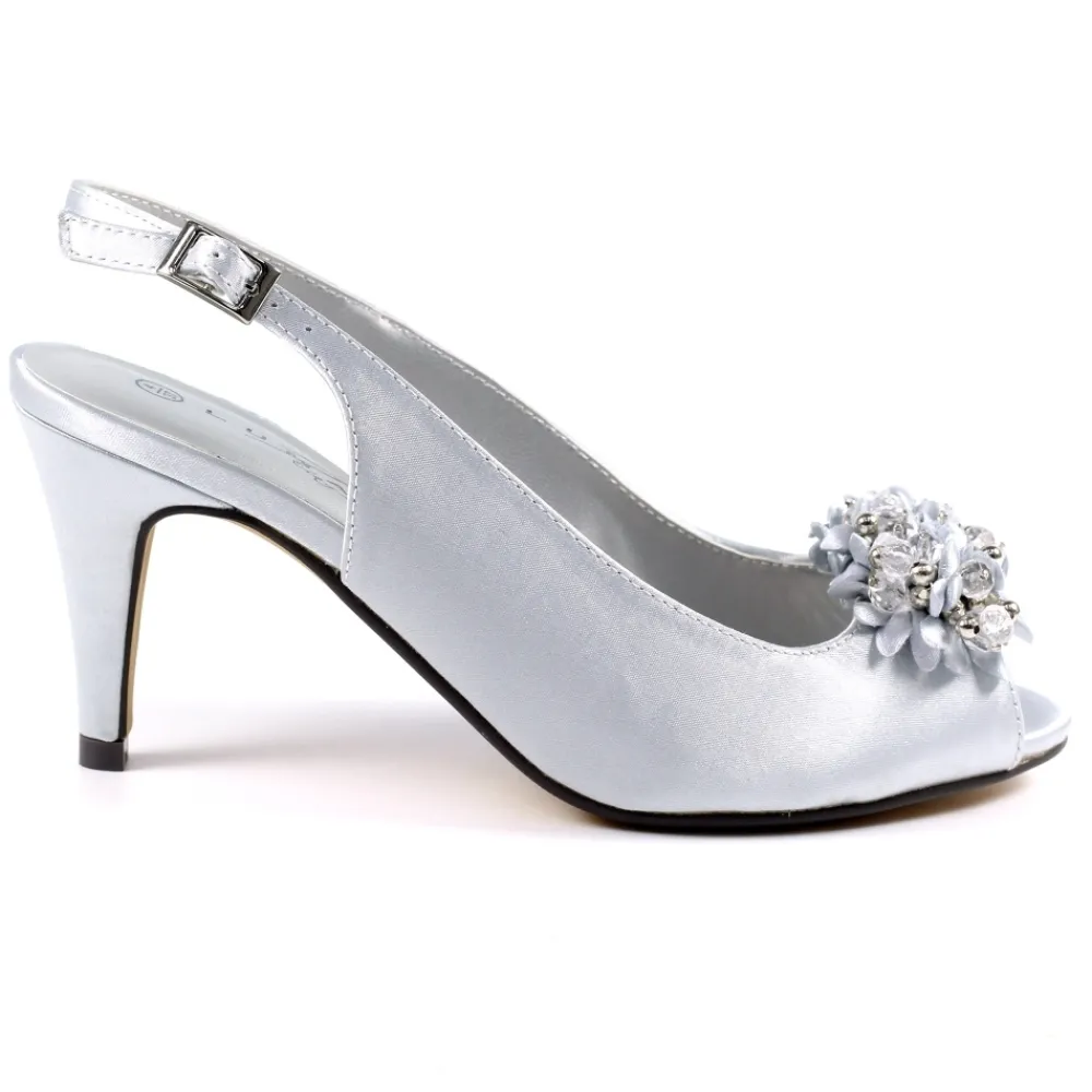 Shoes & Matching Bags | Courts-Lunar Shoes Sabrina Silver Satin Slingback Court