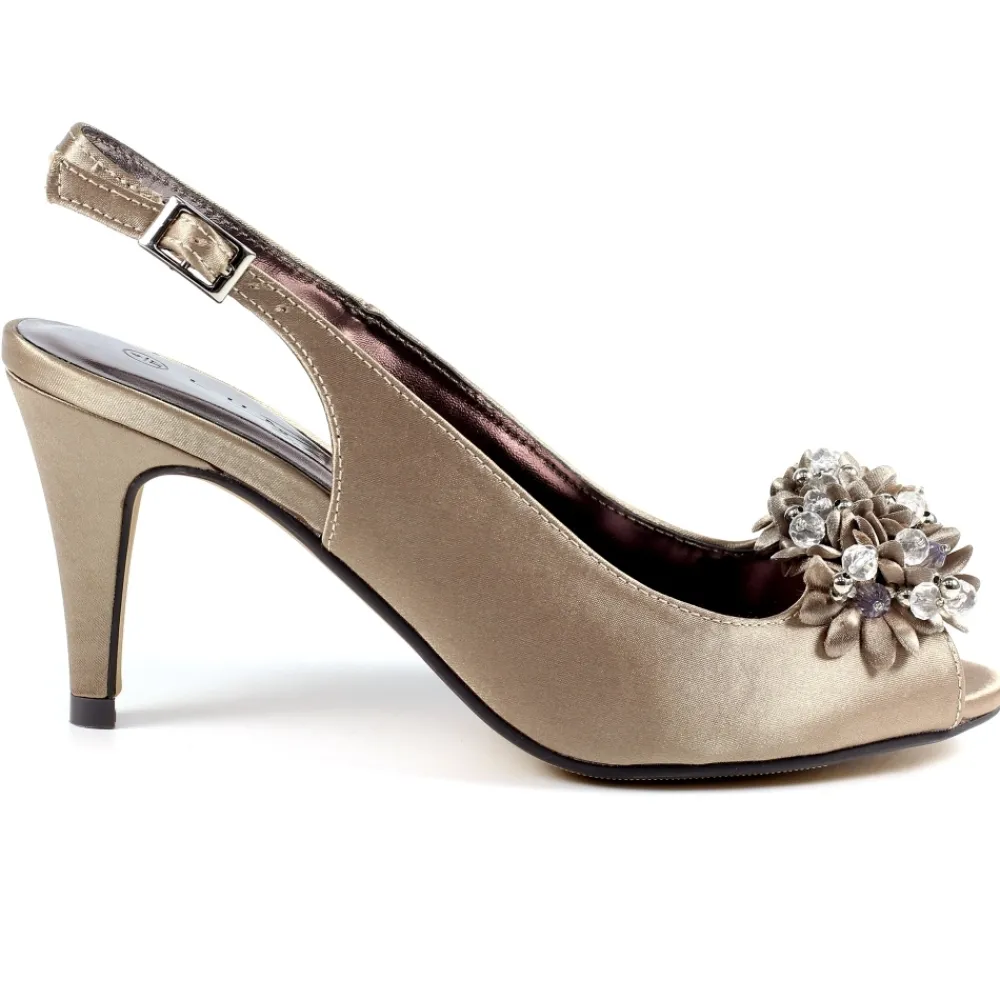 Shoes & Matching Bags | Courts-Lunar Shoes Sabrina Taupe Satin Slingback Court