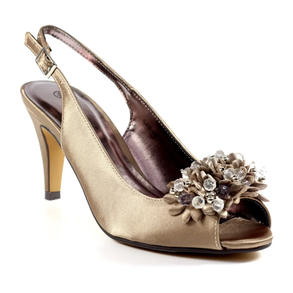 Shoes & Matching Bags | Courts-Lunar Shoes Sabrina Taupe Satin Slingback Court