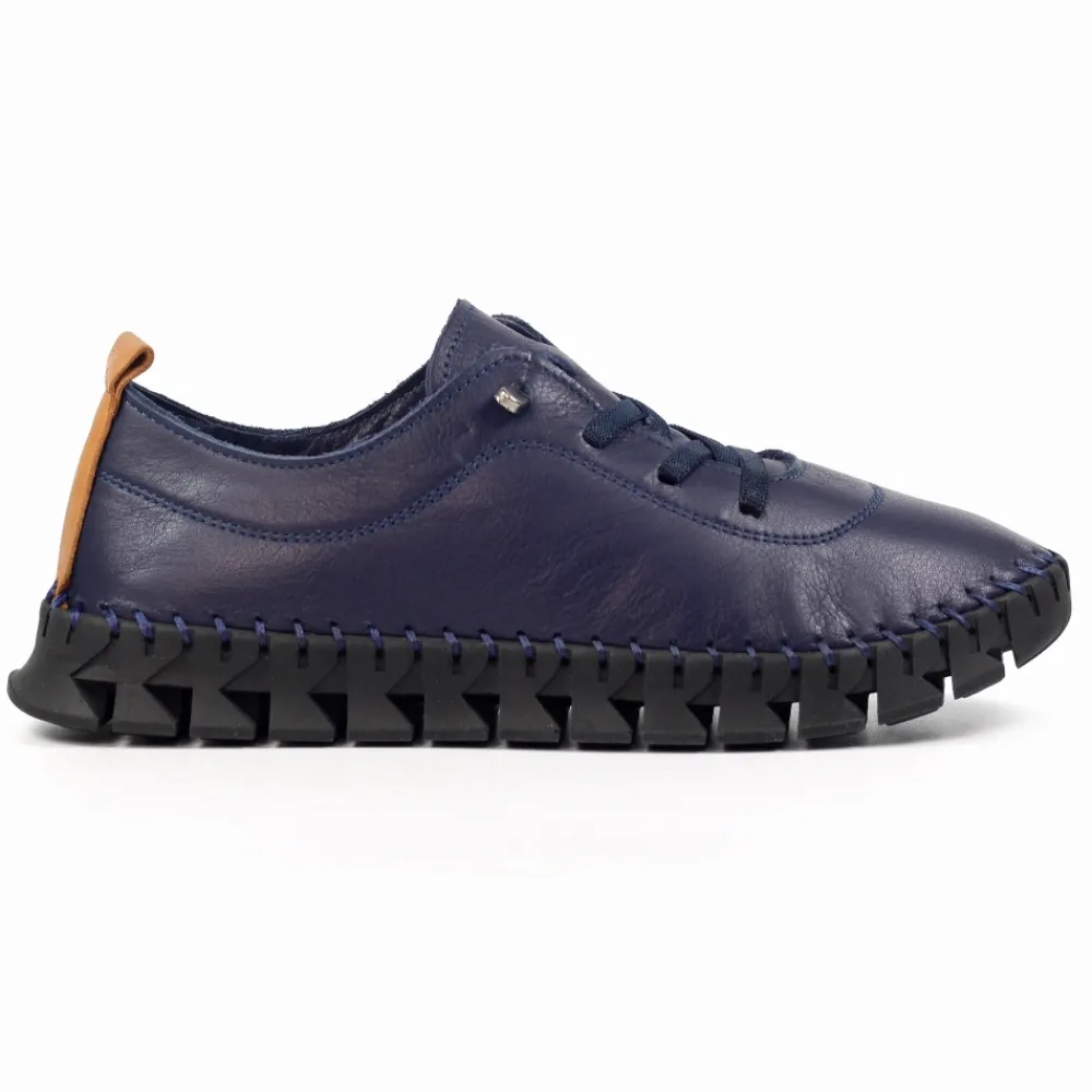 Trainers | Pumps-Lunar Shoes St Austell Navy and Black Leather Plimsoll