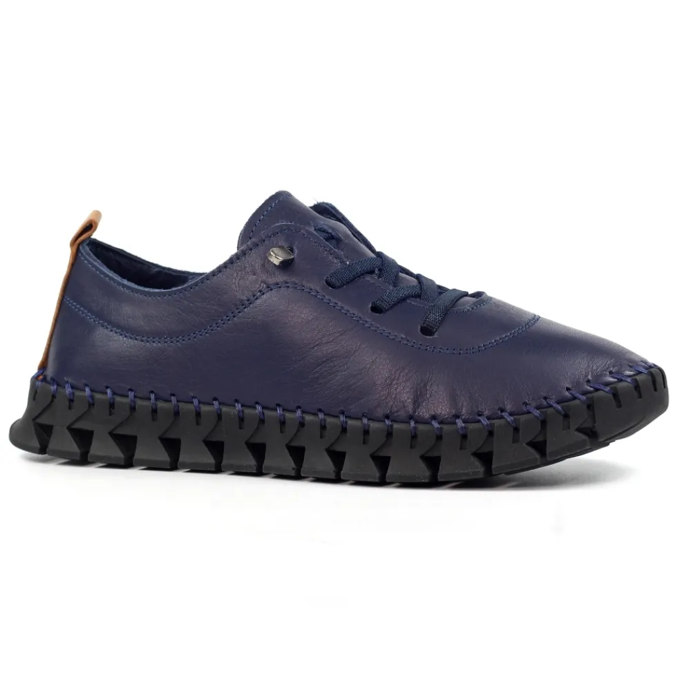 Trainers | Pumps-Lunar Shoes St Austell Navy and Black Leather Plimsoll