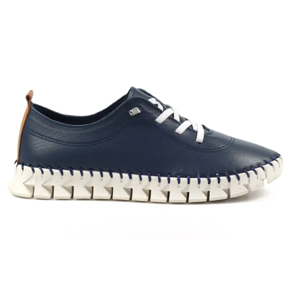 Trainers | Pumps-Lunar Shoes St Austell Navy Leather Plimsoll