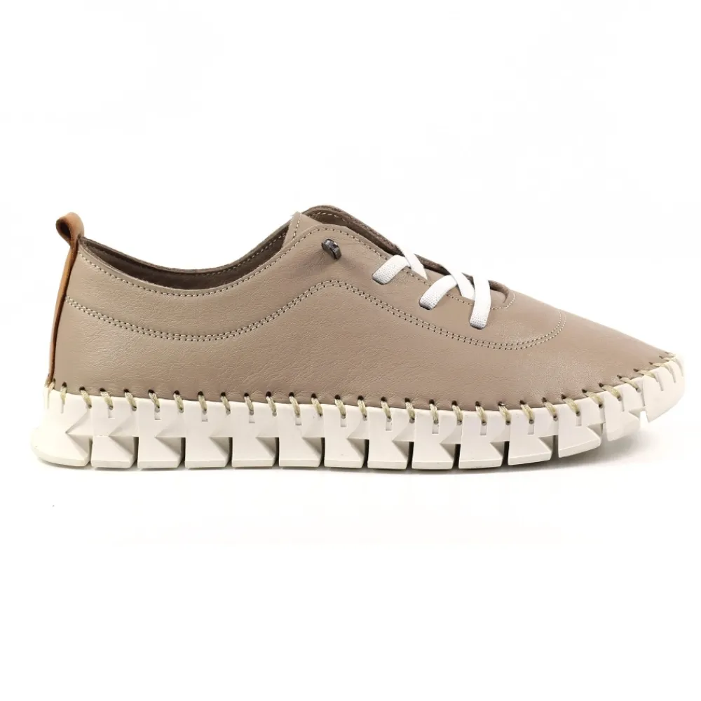 Trainers | Pumps-Lunar Shoes St Austell Taupe Leather Plimsoll