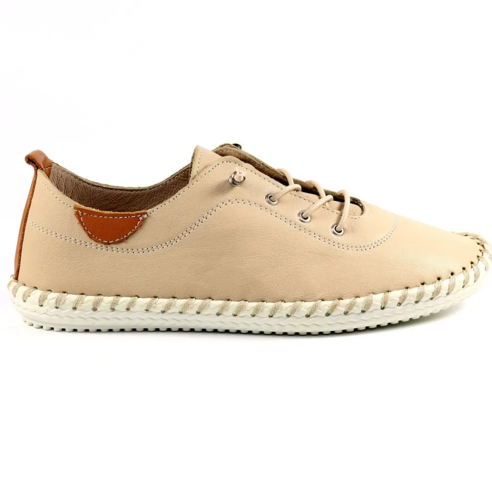 Trainers | Pumps-Lunar Shoes St. Ives Beige Leather Plimsoll