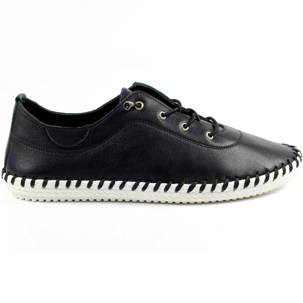 Trainers | Pumps-Lunar Shoes St. Ives Black Leather Plimsoll