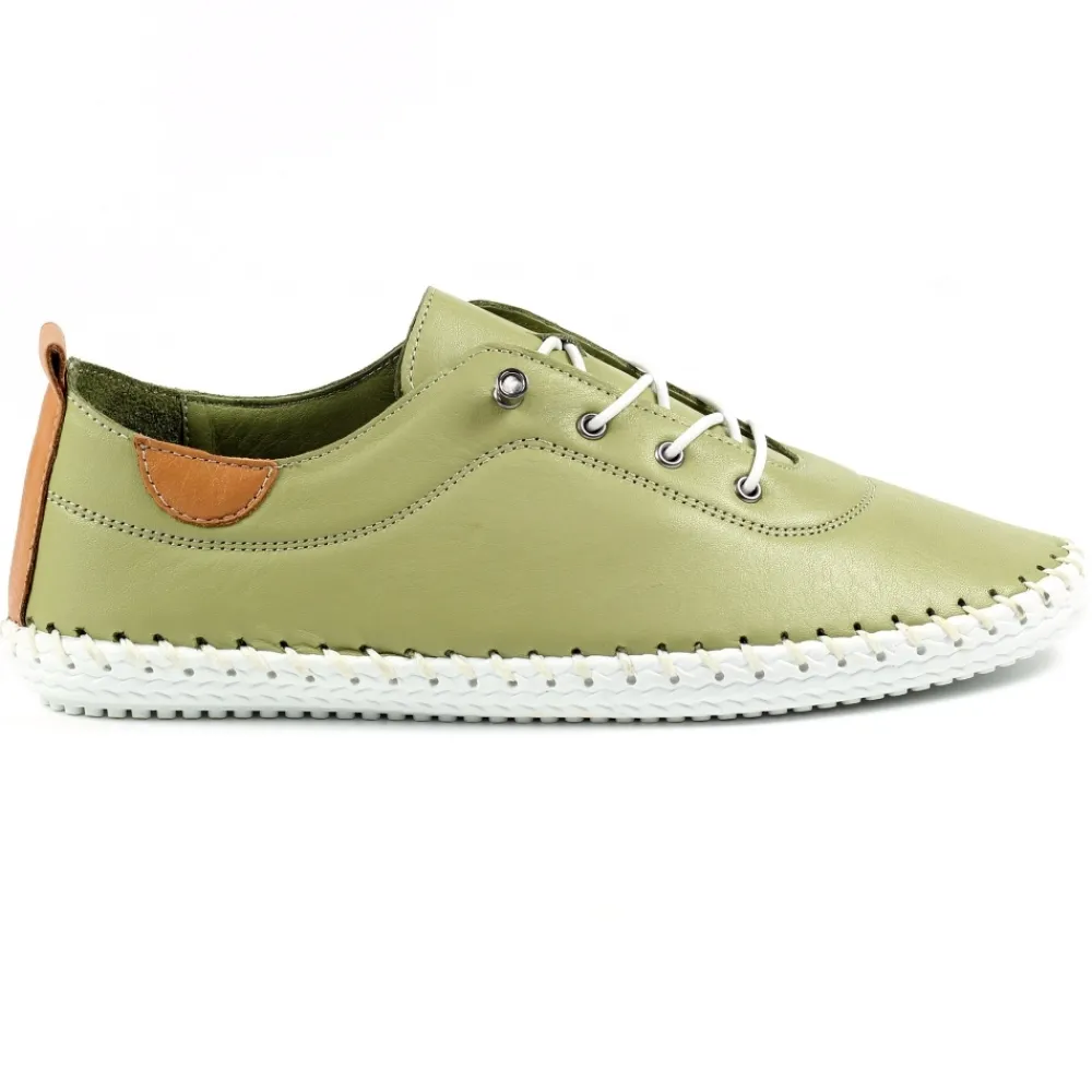 Trainers | Flats-Lunar Shoes St Ives Khaki Leather Plimsoll