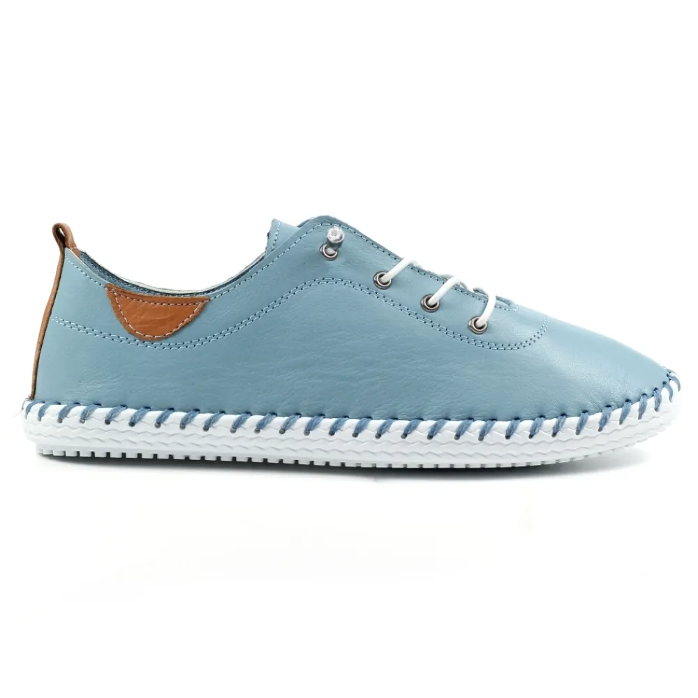 Trainers | Pumps-Lunar Shoes St. Ives Light Blue Leather Plimsoll