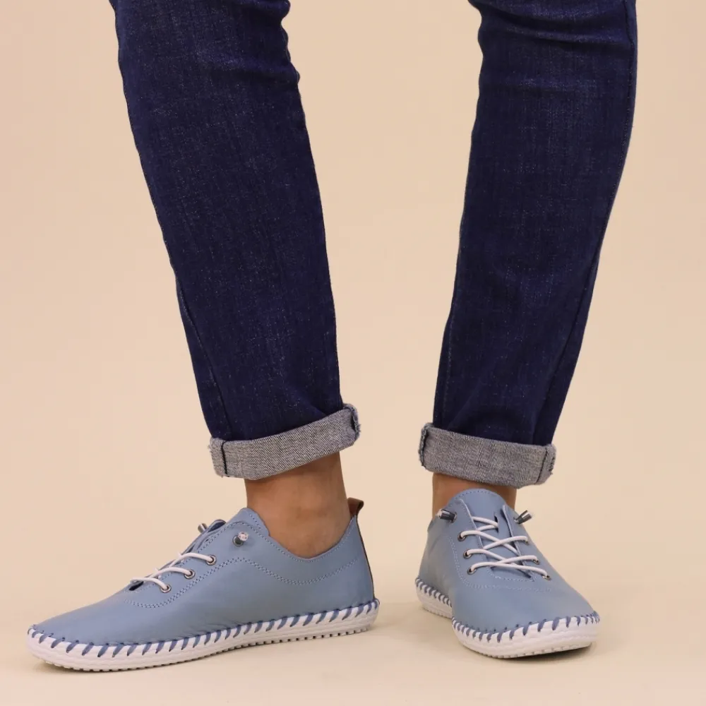 Trainers | Pumps-Lunar Shoes St. Ives Light Blue Leather Plimsoll