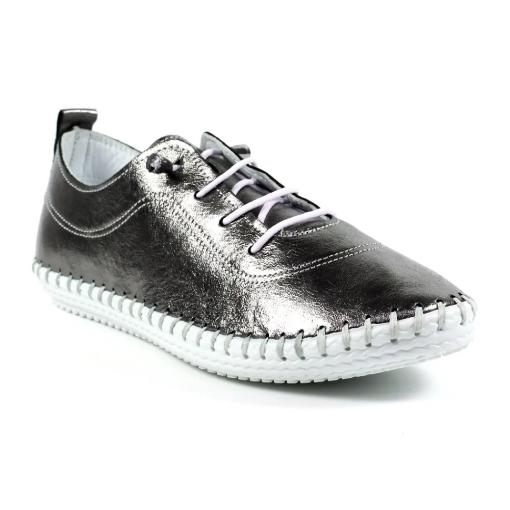 Trainers | Pumps-Lunar Shoes St. Ives Metallic Pewter Plimsoll