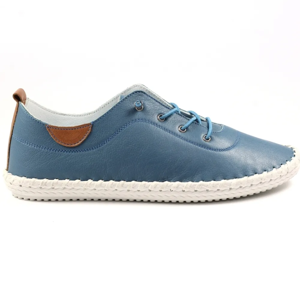 Trainers | Pumps-Lunar Shoes St. Ives Mid Blue Leather Plimsoll