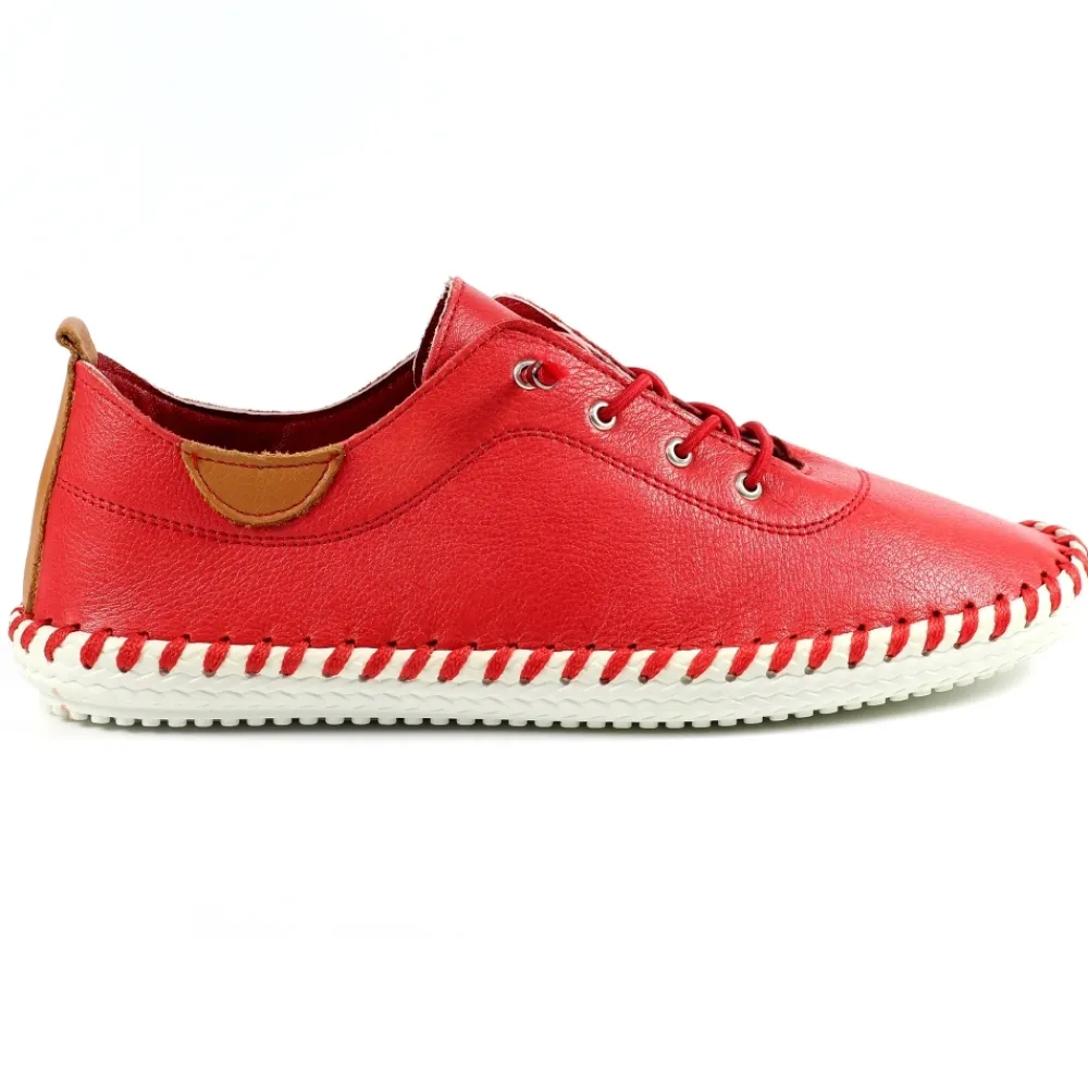 Trainers | Pumps-Lunar Shoes St. Ives Red Leather Plimsoll