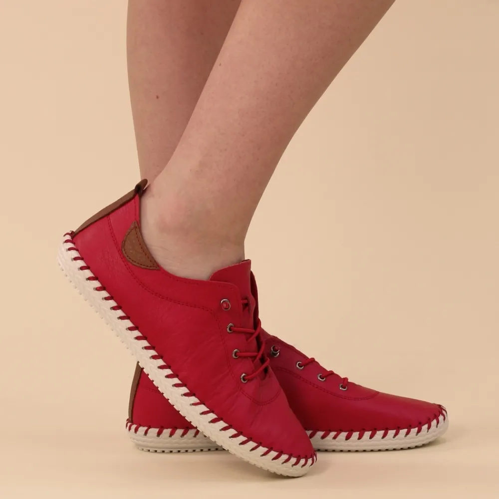 Trainers | Pumps-Lunar Shoes St. Ives Red Leather Plimsoll