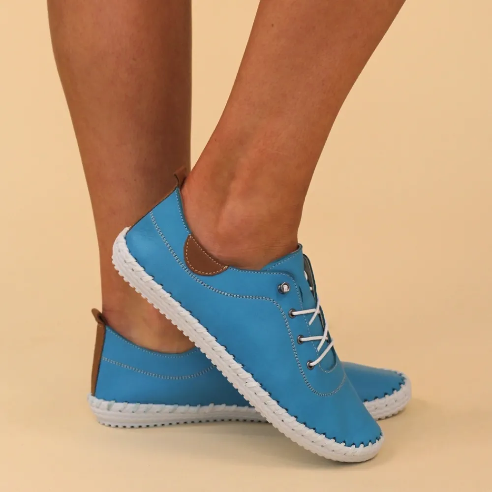 Trainers | Pumps-Lunar Shoes St. Ives Santorini Blue Leather Plimsoll