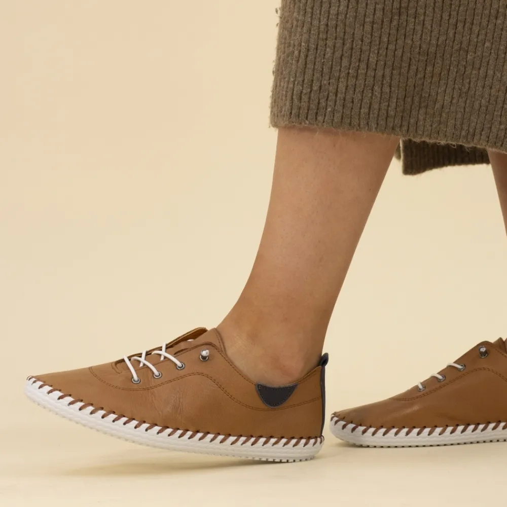 Trainers | Pumps-Lunar Shoes St. Ives Tan Leather Plimsoll