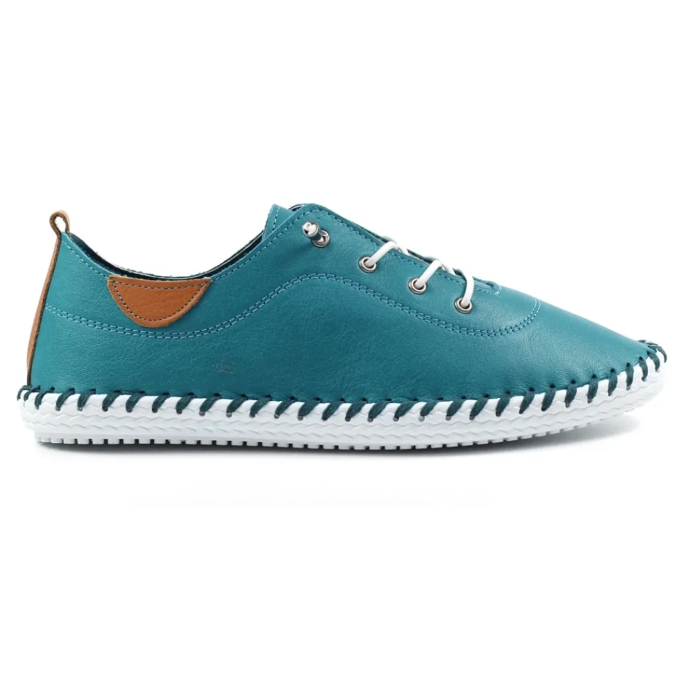 Trainers | Pumps-Lunar Shoes St. Ives Teal Leather Plimsoll