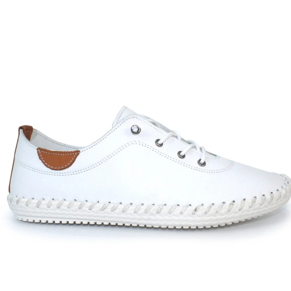 Trainers | Pumps-Lunar Shoes St. Ives White Leather Plimsoll