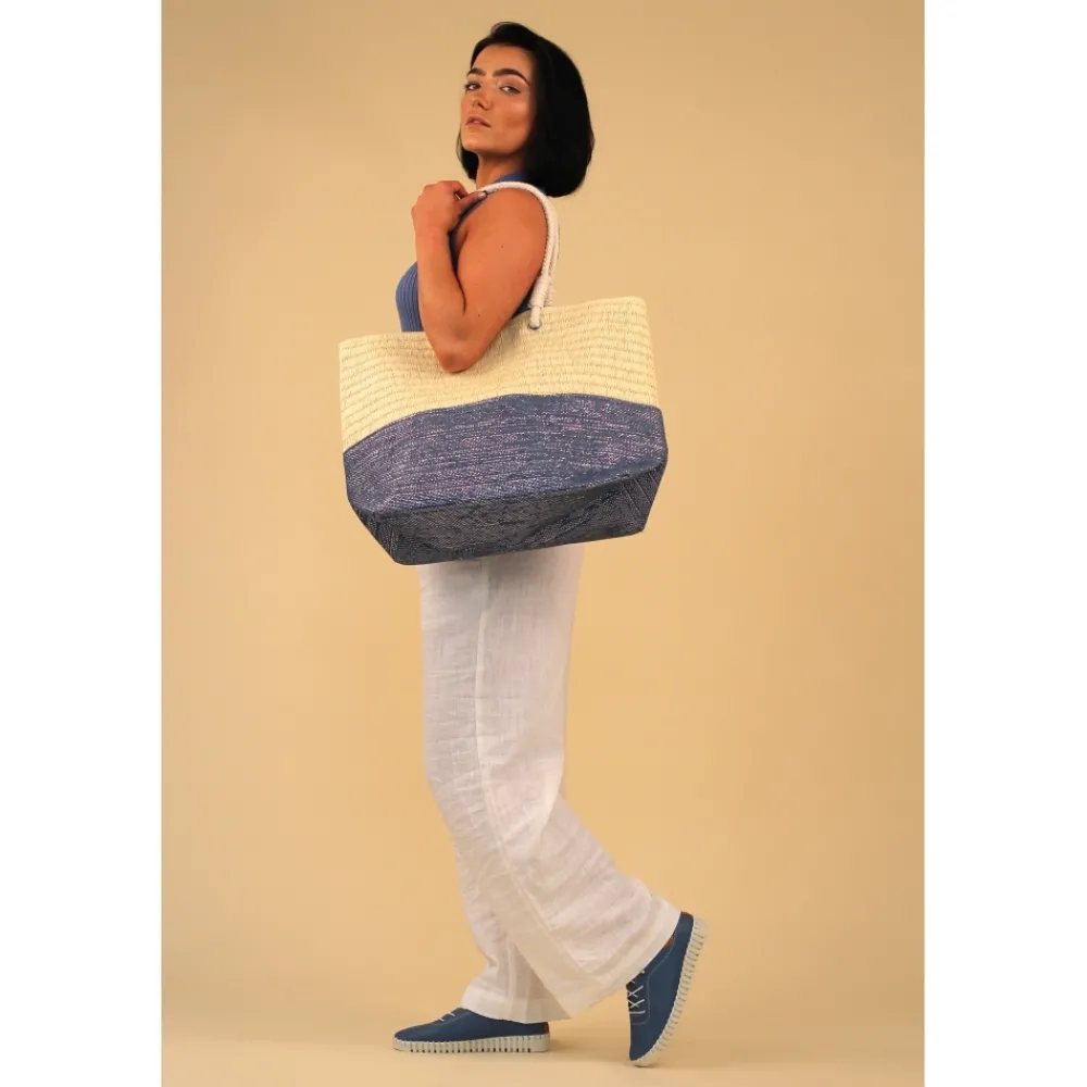 Beach-Lunar Shoes Surie Multi Blue Two Tone Beach Bag