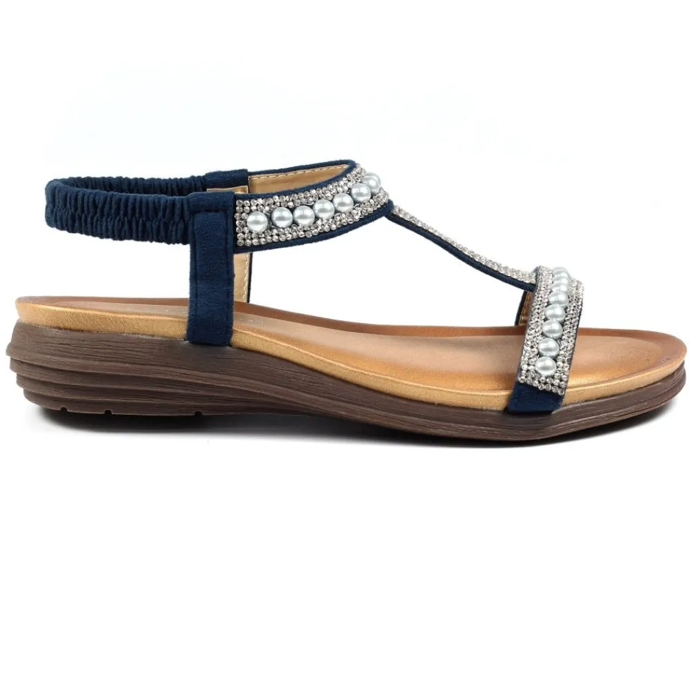 Elasticated | T-bar-Lunar Shoes Tancy Blue Pearl Sandal