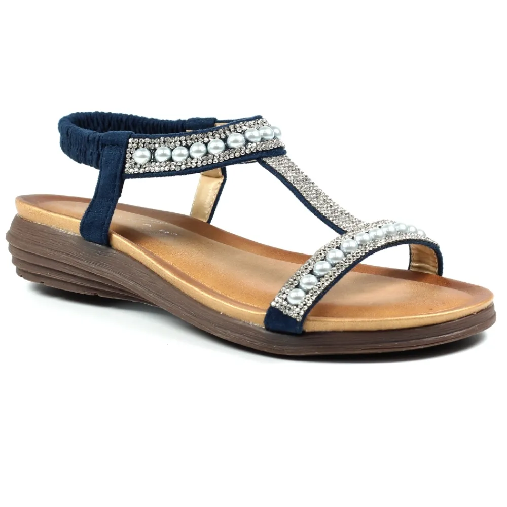 Elasticated | T-bar-Lunar Shoes Tancy Blue Pearl Sandal