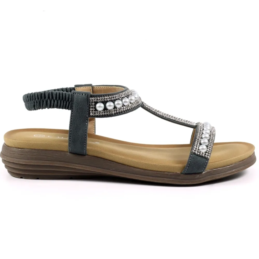 Elasticated | T-bar-Lunar Shoes Tancy Grey Pearl Sandal