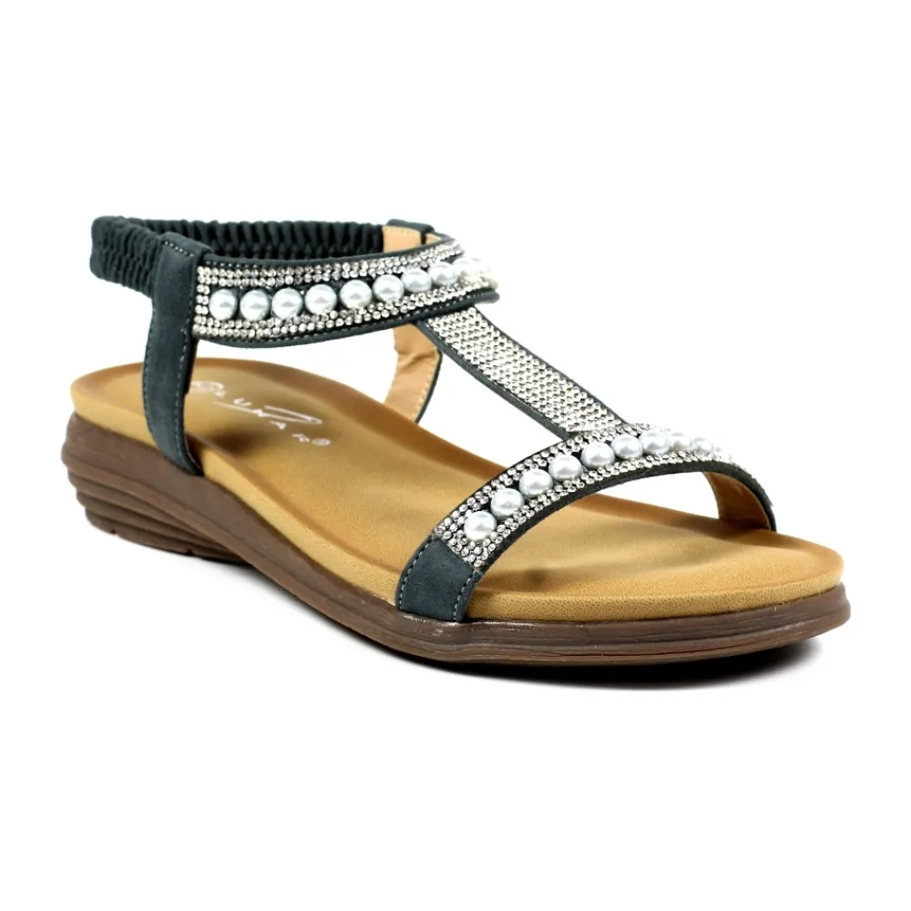 Elasticated | T-bar-Lunar Shoes Tancy Grey Pearl Sandal