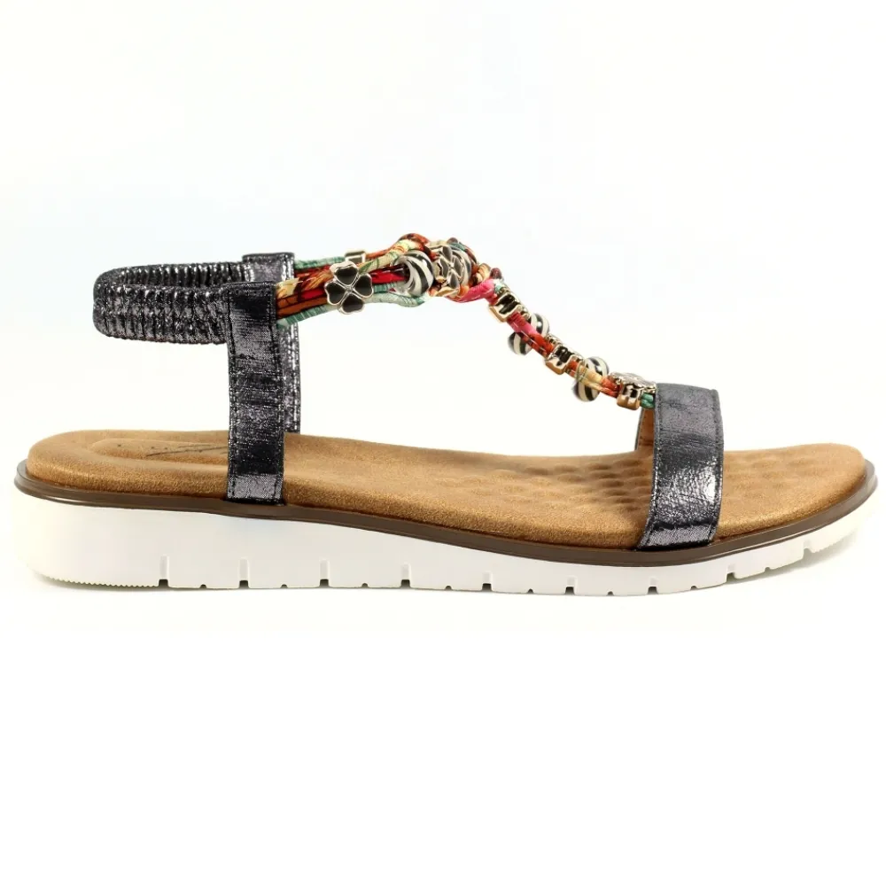 Elasticated | T-bar-Lunar Shoes Tempo Pewter Sandal