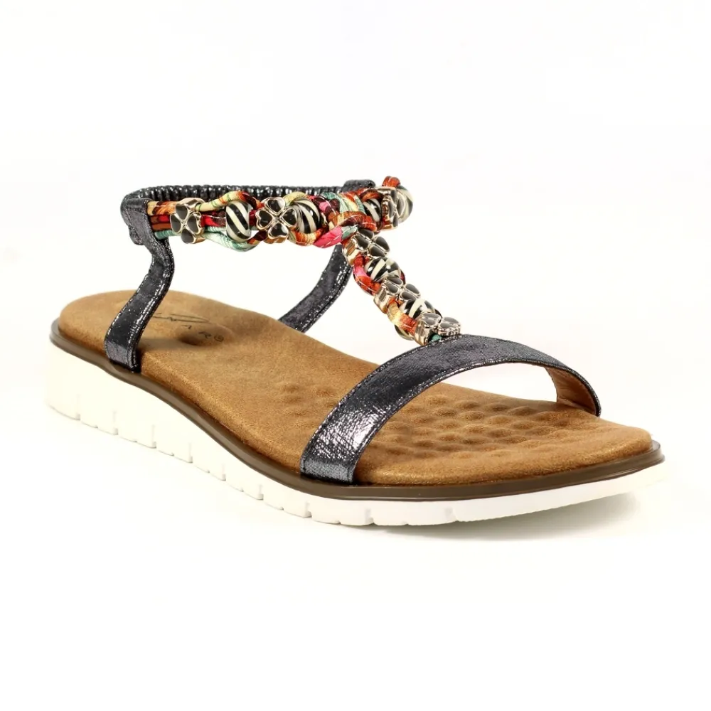 Elasticated | T-bar-Lunar Shoes Tempo Pewter Sandal