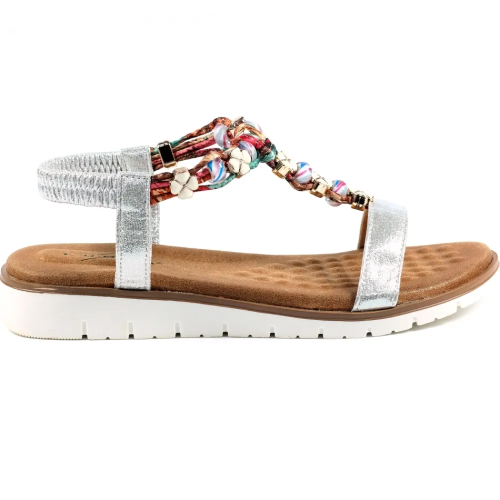 Elasticated | T-bar-Lunar Shoes Tempo Silver Sandal